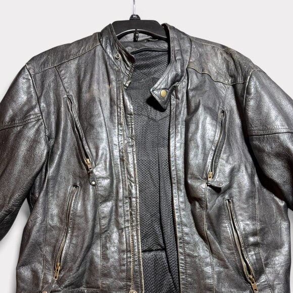 Triumph Mens Leather Motorcycle Jacket With Union Jack Patch Size 42 - Picture 10 of 10